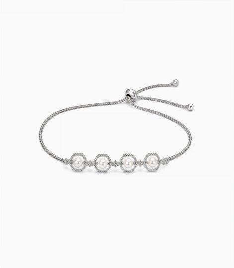 Rhodium Plated Pearl Bolo Bracelet