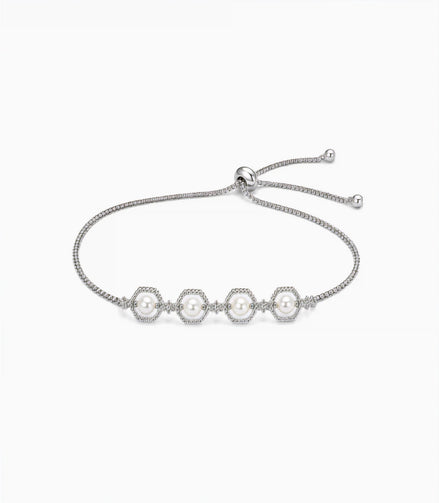 Rhodium Plated Pearl Bolo Bracelet