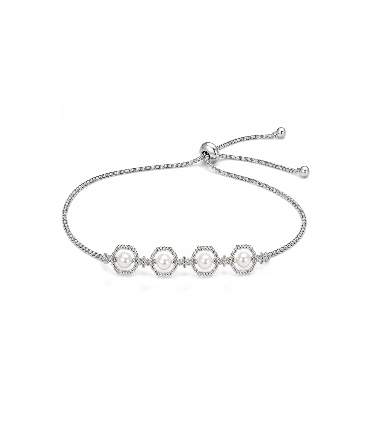 Rhodium Plated Pearl Bolo Bracelet