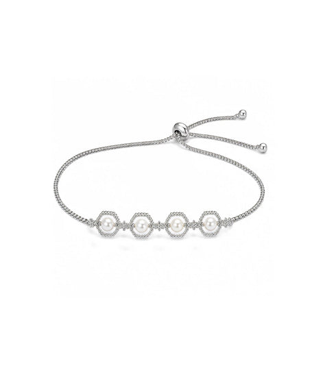 Rhodium Plated Pearl Bolo Bracelet