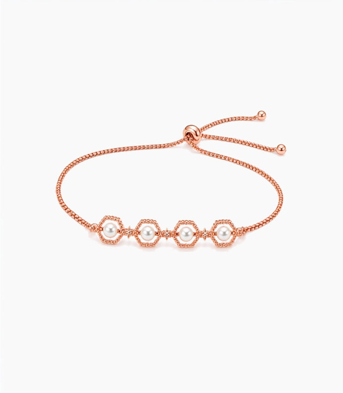 Rose Gold Plated Pearl Bolo Bracelet