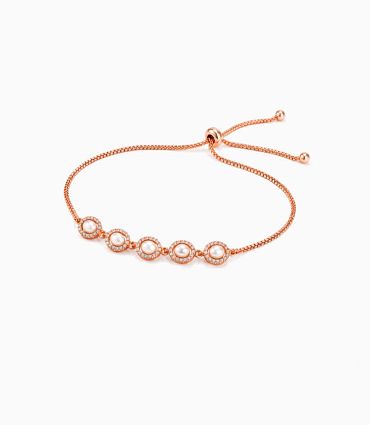 Rose Gold Plated Oval Pearl Bolo Bracelet