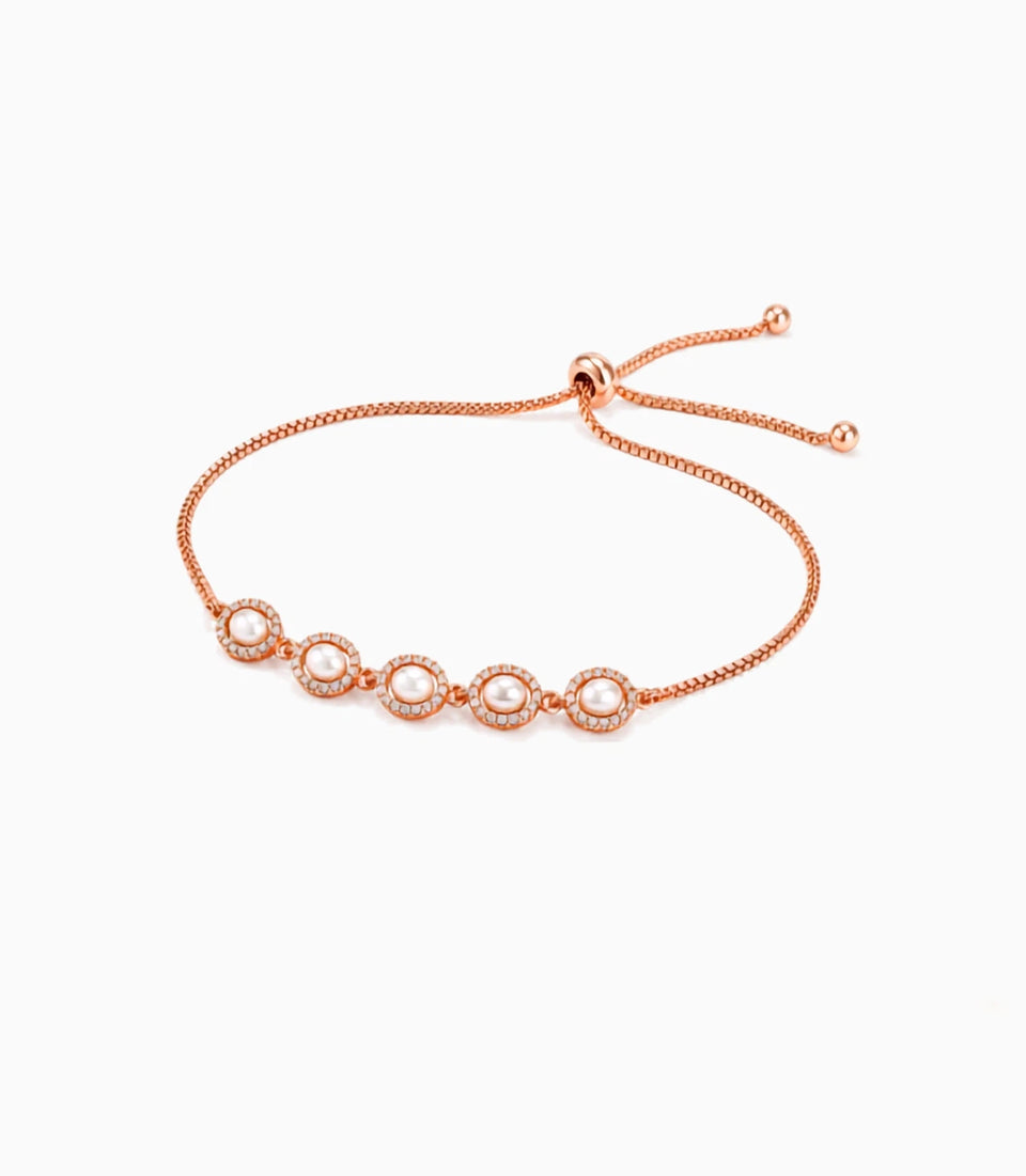 Rose Gold Plated Oval Pearl Bolo Bracelet