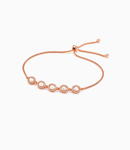Rose Gold Plated Oval Pearl Bolo Bracelet