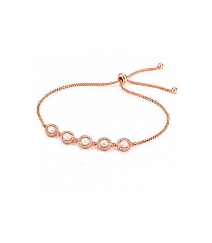 Rose Gold Plated Oval Pearl Bolo Bracelet