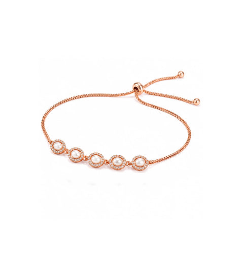 Rose Gold Plated Oval Pearl Bolo Bracelet