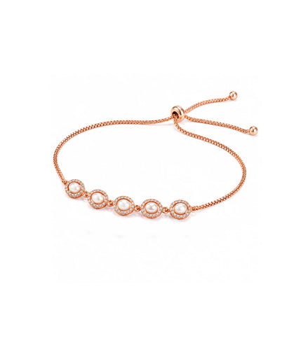 Rose Gold Plated Oval Pearl Bolo Bracelet