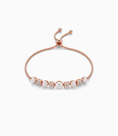 Rose Gold Plated Pearl-Floral Cluster Bolo Bracelet