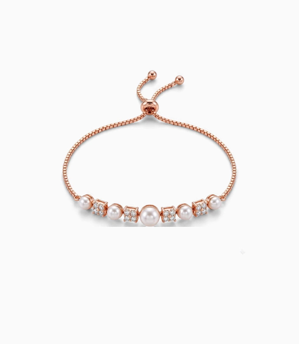Rose Gold Plated Pearl-Floral Cluster Bolo Bracelet