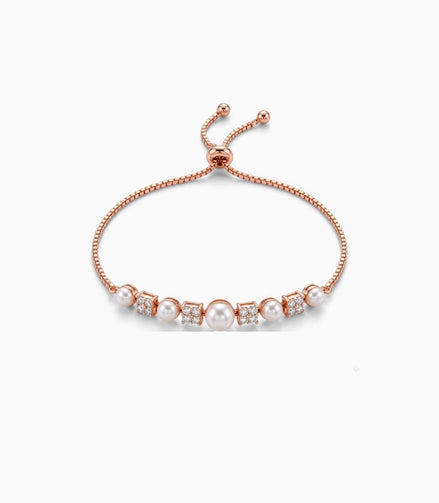 Rose Gold Plated Pearl-Floral Cluster Bolo Bracelet