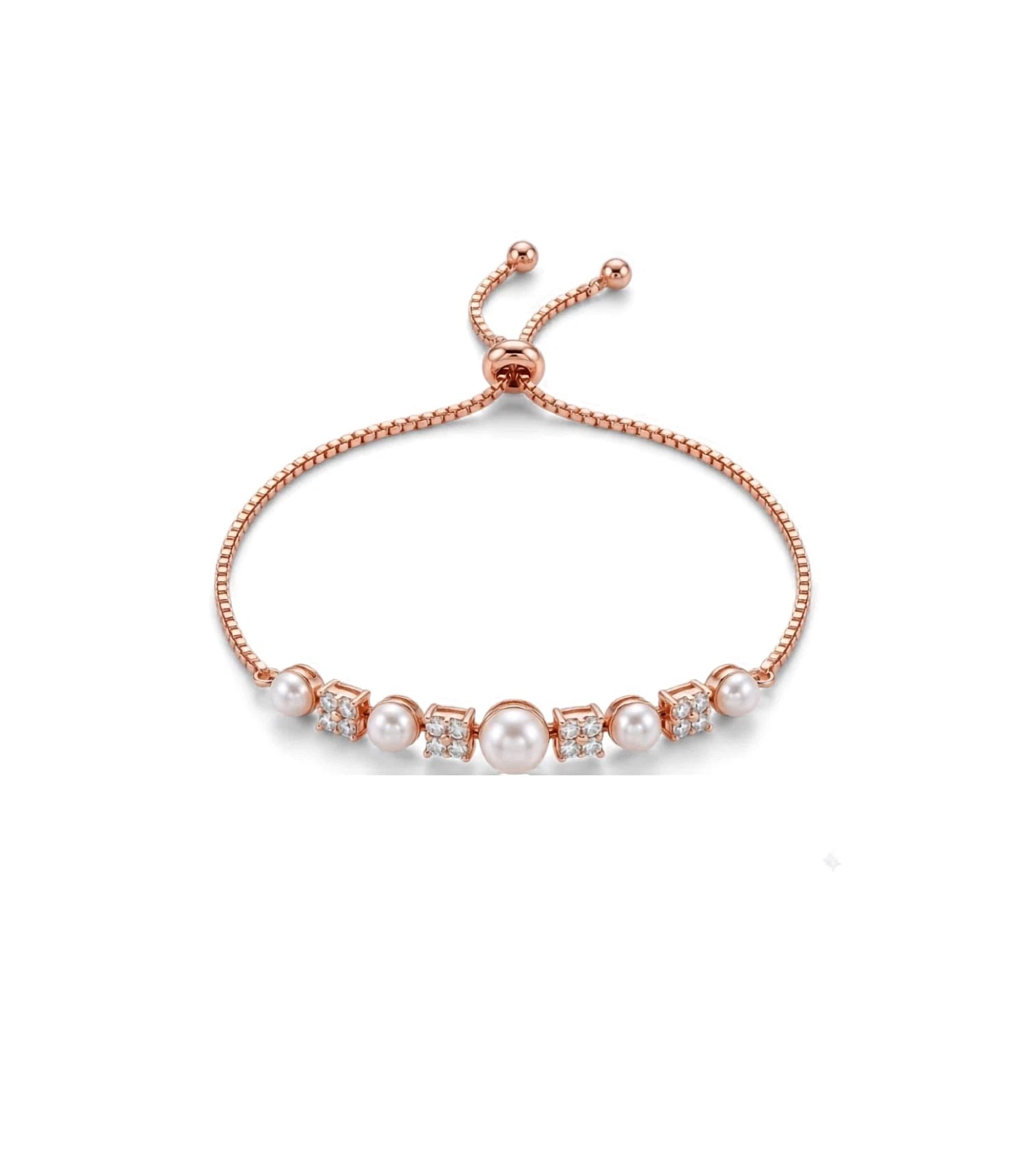 Rose Gold Plated Pearl-Floral Cluster Bolo Bracelet