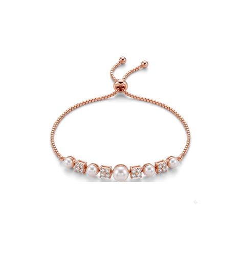 Rose Gold Plated Pearl-Floral Cluster Bolo Bracelet