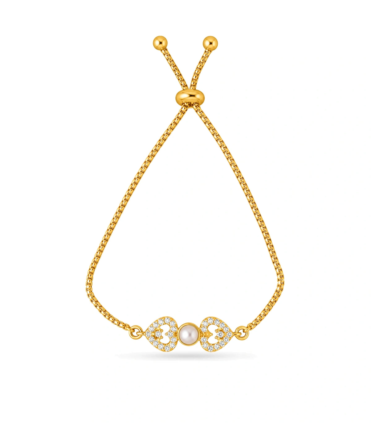 Gold Plated Pearl Dual Heart AD Bolo Bracelet