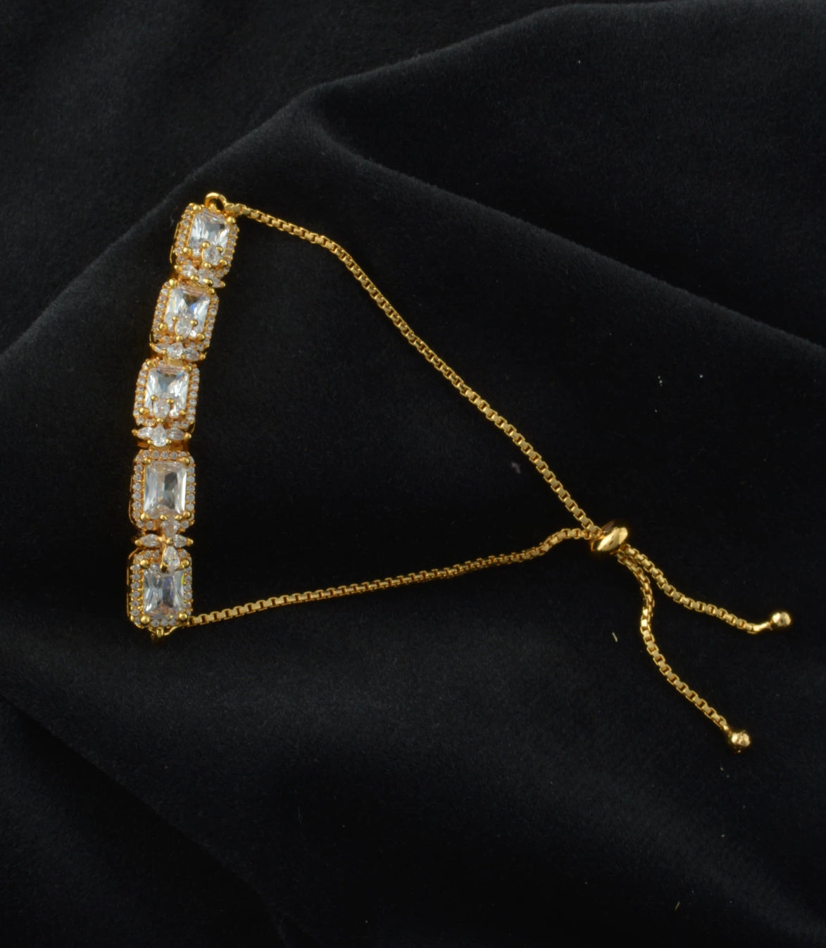 Gold Plated Cushion AD Bolo Bracelet