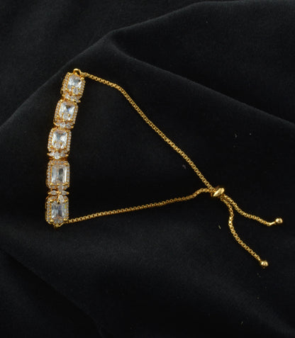 Gold Plated Cushion AD Bolo Bracelet