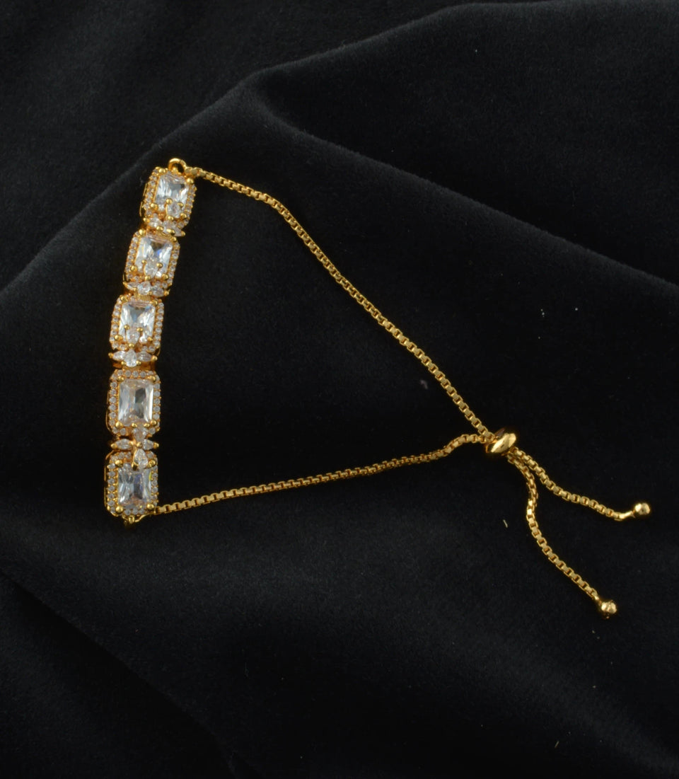 Gold Plated Cushion AD Bolo Bracelet