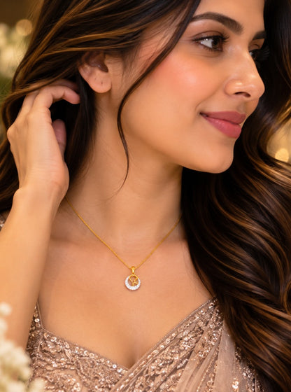 Gold Plated Round CZ Chain & Pendant