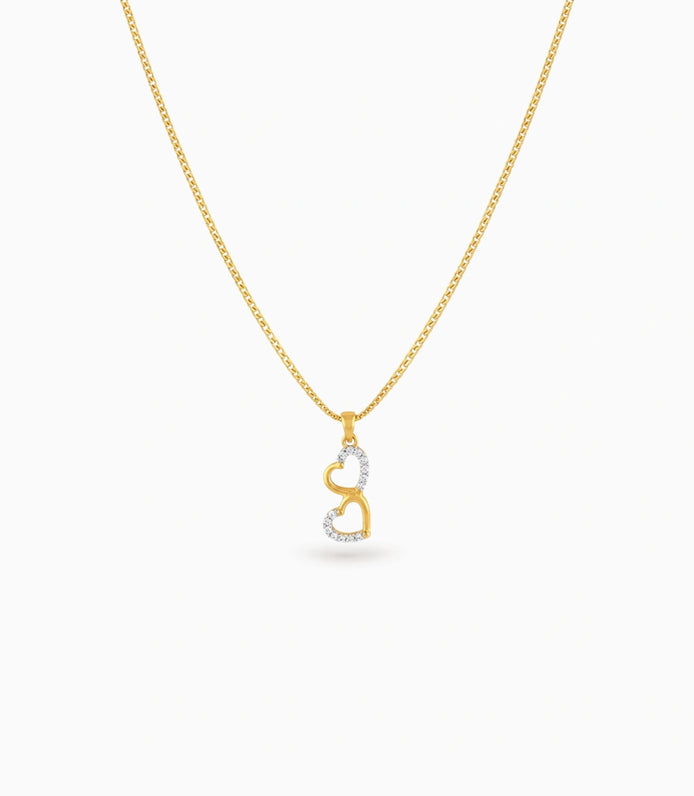 Gold Plated Dual Heart CZ Chain & Pendant