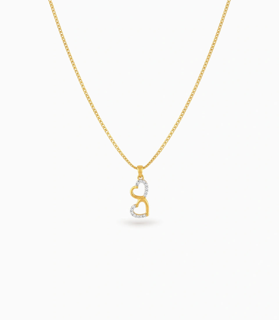 Gold Plated Dual Heart CZ Chain & Pendant