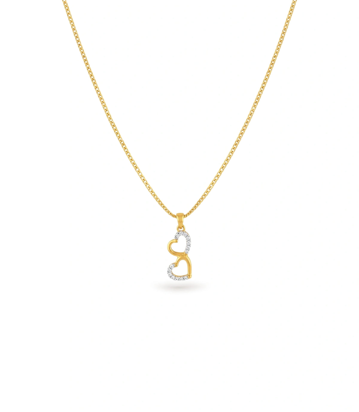 Gold Plated Dual Heart CZ Chain & Pendant