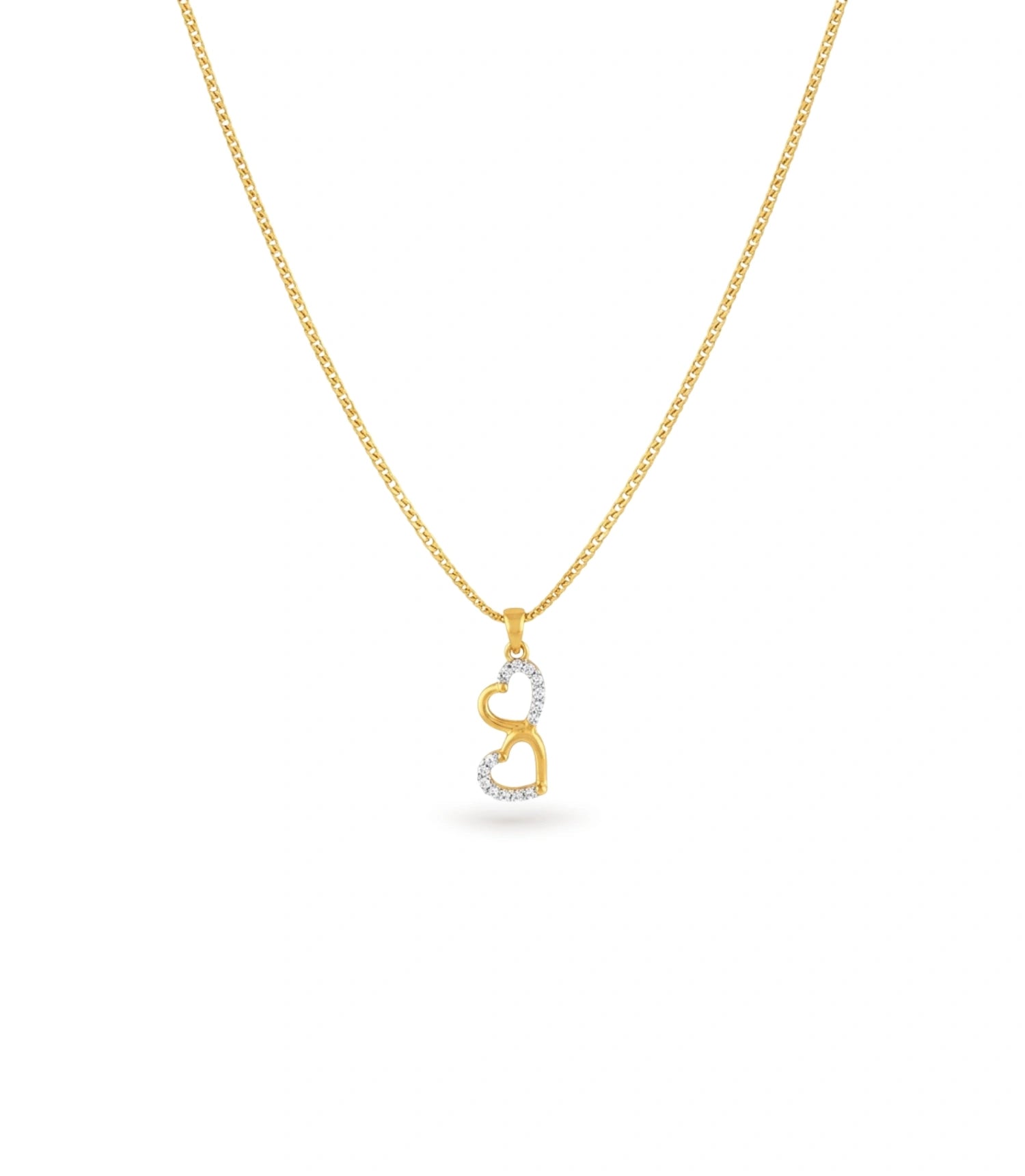 Gold Plated Dual Heart CZ Chain & Pendant
