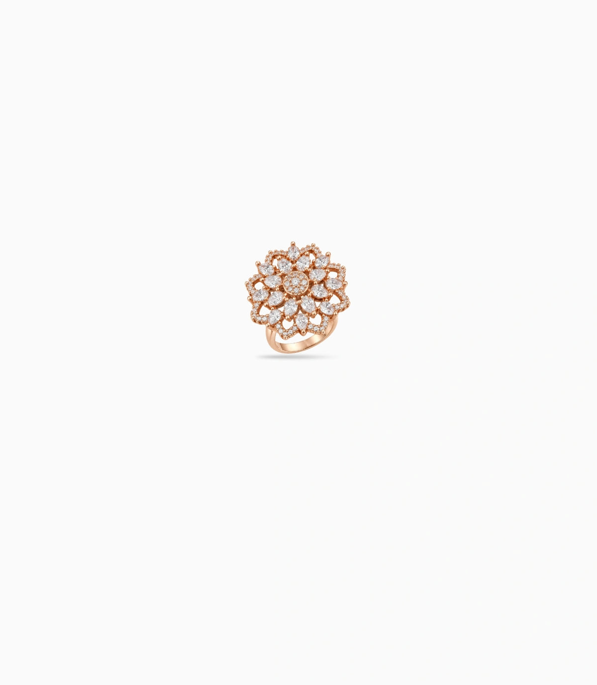 Rose Gold Plated Blooming Floral AD Finger Ring