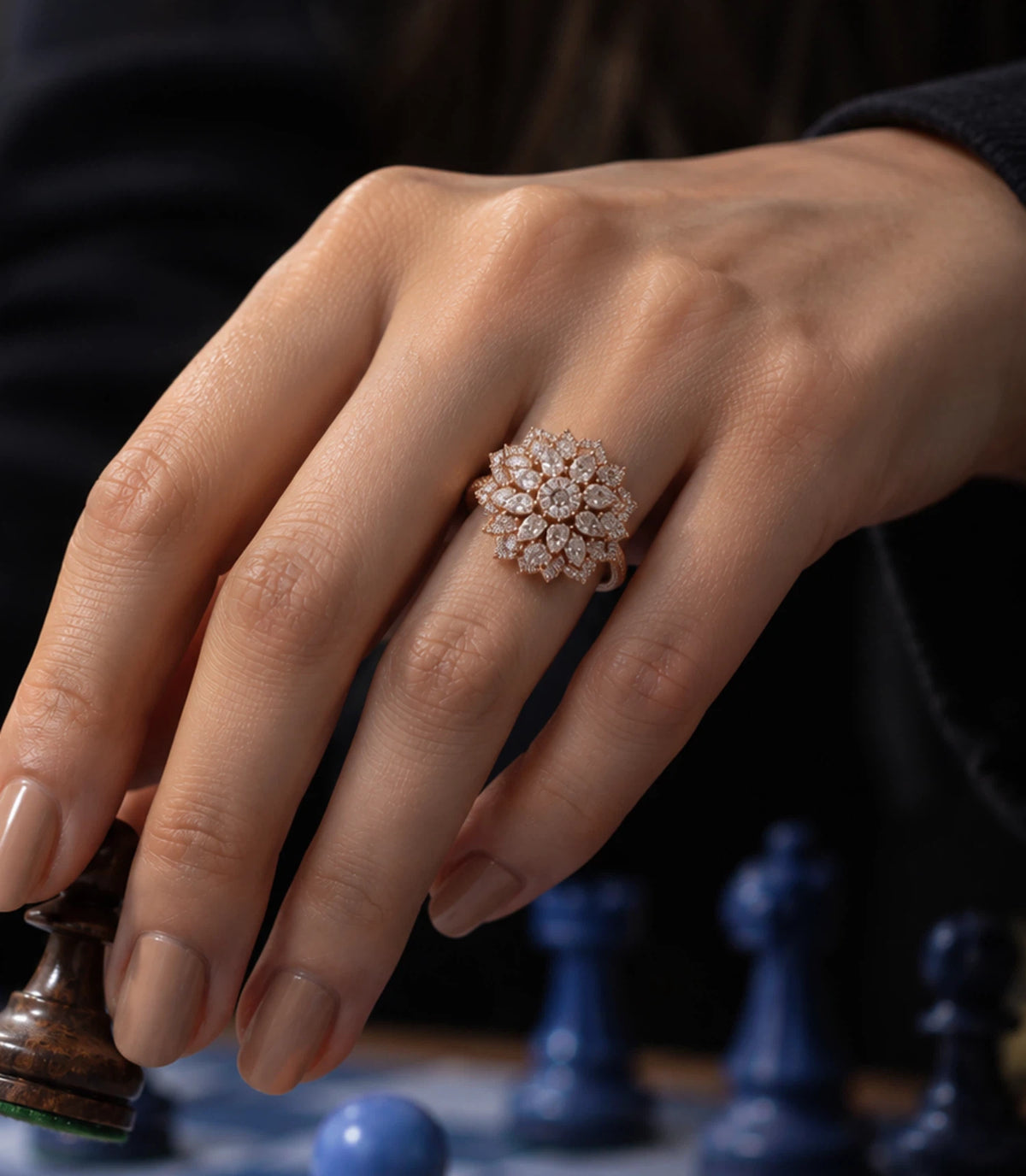 Rose Gold Plated Blooming Floral AD Finger Ring