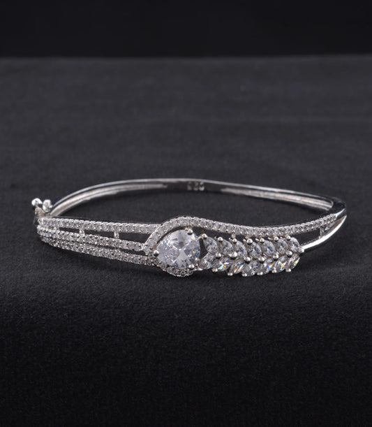 Rhodium Plated Pear Solitaire AD Flexible Bracelet