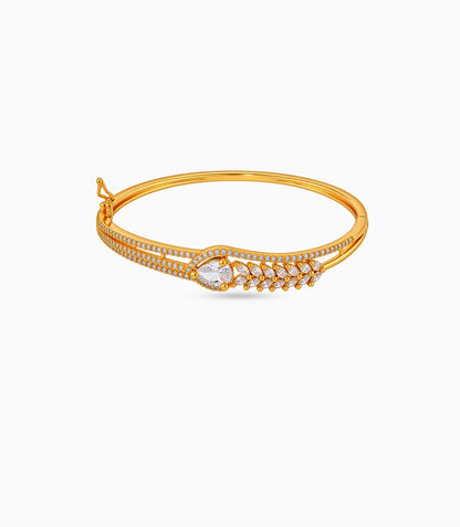 Gold Plated Pear Solitaire AD Flexible Bracelet