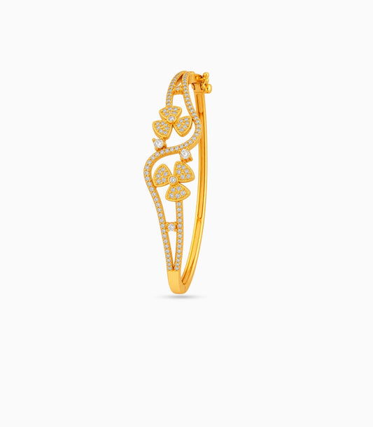 Gold Plated Floral Pave AD Flexible Bracelet