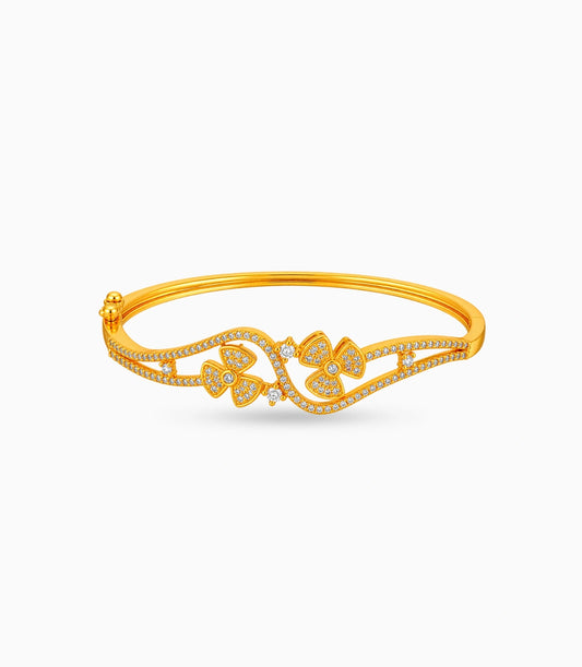 Gold Plated Floral Pave AD Flexible Bracelet