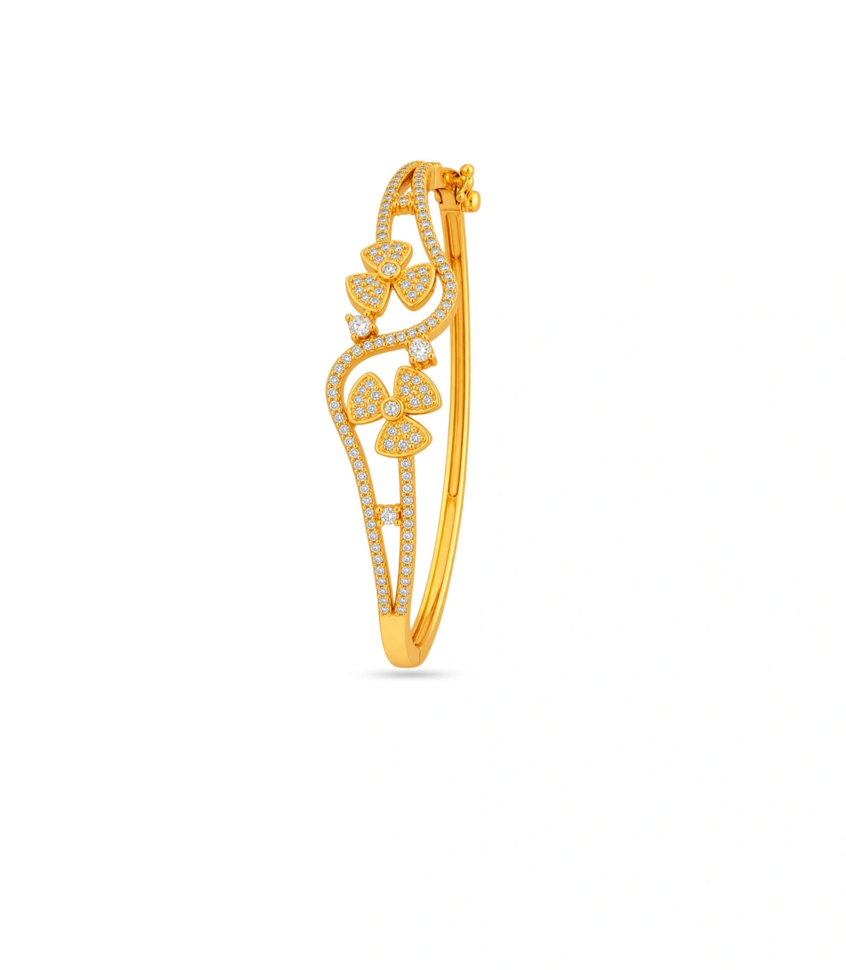 Gold Plated Floral Pave AD Flexible Bracelet