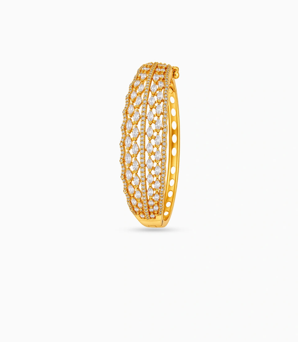 Gold Plated Multi-Line Marquise AD Flexible Bracelet