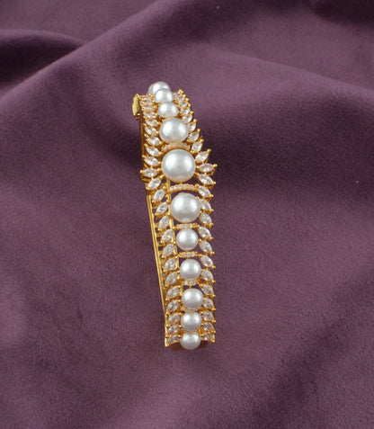 Gold Plated Pearl Solitaire AD Flexible Bracelet