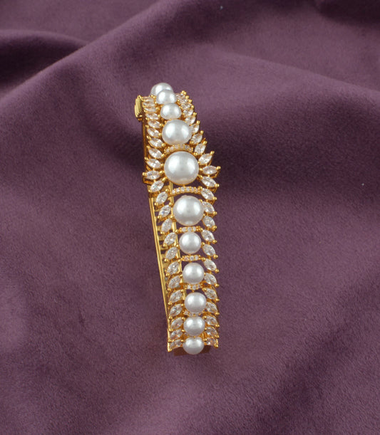 Gold Plated Pearl Solitaire AD Flexible Bracelet