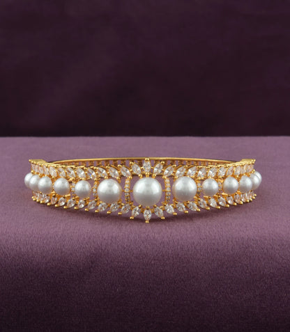 Gold Plated Pearl Solitaire AD Flexible Bracelet