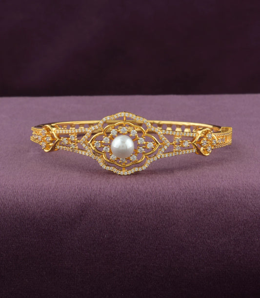 Gold Plated Floral Medallion AD Flexible Bracelet