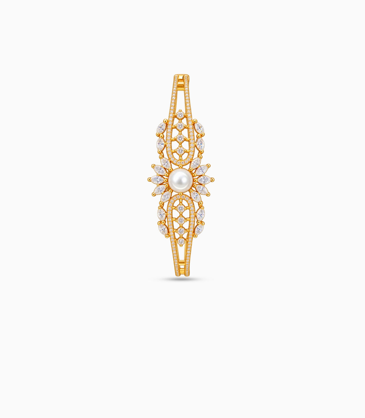 Gold Plated Pearl Centerpiece AD Flexible Bracelet