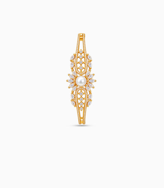 Gold Plated Pearl Centerpiece AD Flexible Bracelet
