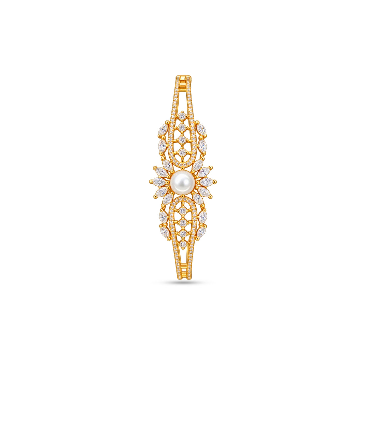 Gold Plated Pearl Centerpiece AD Flexible Bracelet