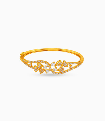 Gold Plated Floral Fan AD Flexible Bracelet