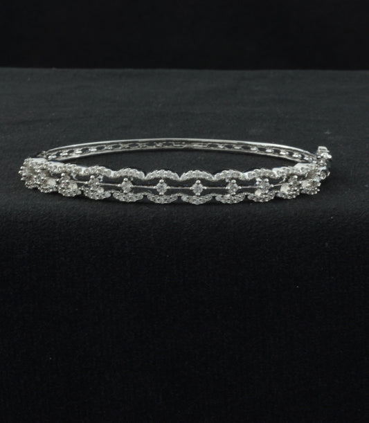 Rhodium Plated Delicate Lattice AD Flexible Bracelet