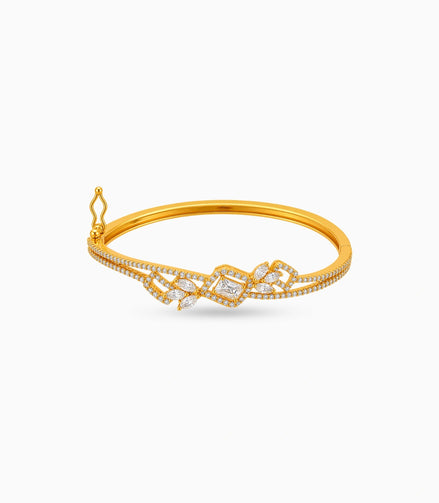 Gold Plated Floral Spray AD Flexible Bracelet