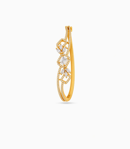 Gold Plated Floral Spray AD Flexible Bracelet