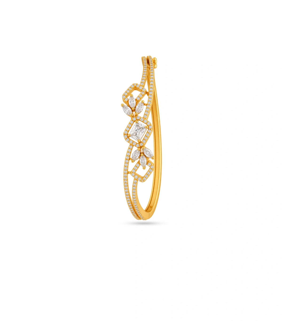 Gold Plated Floral Spray AD Flexible Bracelet