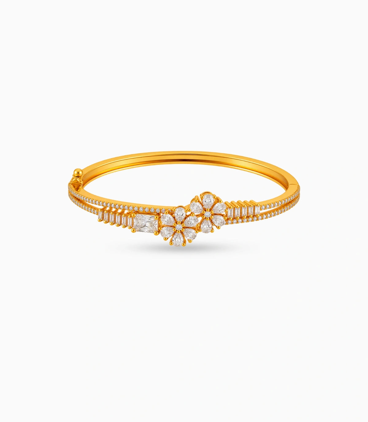 Gold Plated Twin Blossom AD Flexible Bracelet