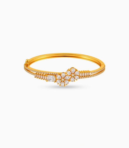 Gold Plated Twin Blossom AD Flexible Bracelet
