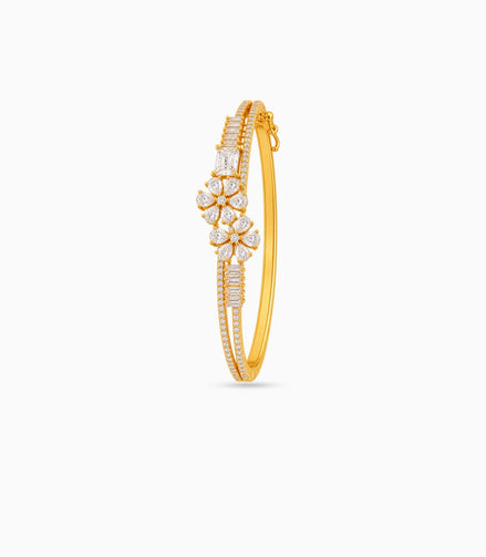 Gold Plated Twin Blossom AD Flexible Bracelet