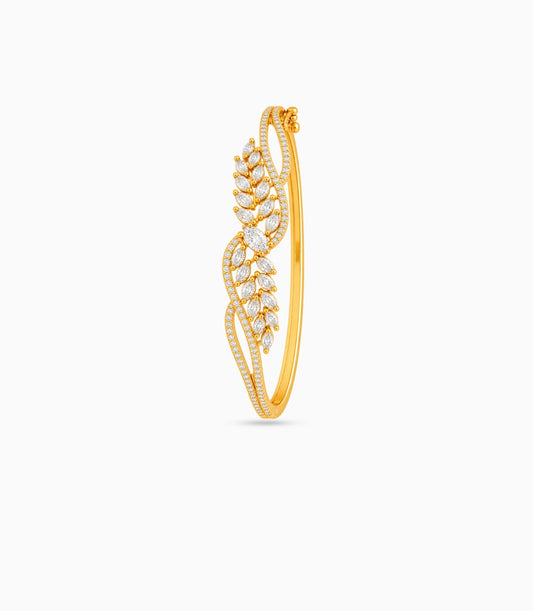 Gold Plated Marquise Feather AD Flexible Bracelet