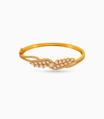 Gold Plated Marquise Feather AD Flexible Bracelet